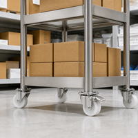 Chariot silencieux à support en acier inoxydable pour équipement et mobilier, avec roulettes pivotantes en nylon de 2 pouces à 360 degrés, usage léger