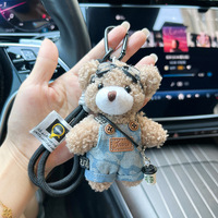 Lunettes en peluche de dessin animé personnalisé salopette ours porte-clés de voiture porte-clés de sac à dos pendentifs