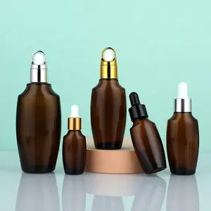 Neues Design leere 10 ml 20 ml 30 ml 50 ml 100 ml ovale Form bernsteinfarbene Glasflasche mit Tropfflasche