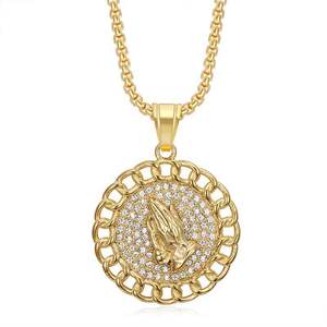 Hip Hop Iced Out CZ oración mano religiosa impermeable no deslustre Acero inoxidable moda joyería colgante collares hombres al por mayor - Product Image 5