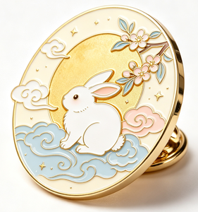 Custom Gold Plated Rabbit Lapel <b>Pin</b> Enamel Metal <b>Badge</b> Round Animal Emblem for Christmas Easter Gift - Product Image 4