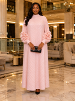 Robe plissée Miyake élégante à col montant pour femme, motif floral, couleur unie, grande taille, élastique, style Abaya musulmane, vente en gros