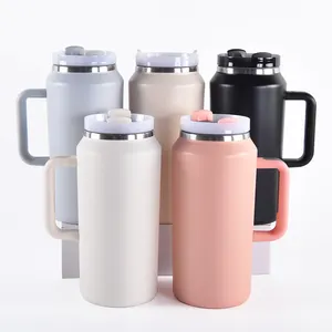 Copo de café de aço inoxidável para bebidas esportivas, novo design, 64 onças, com isolamento a vácuo, treino fitness, garrafa de água de 64 onças