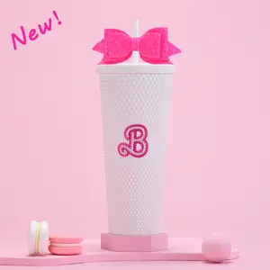 Новая Мода двухслойная розовая большая емкость портативная пластиковая соломенная чашка бутылка для воды