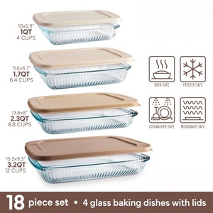 Ensemble de récipients rectangulaires en verre borosilicate de haute qualité Plat à four en verre avec couvercles pour la cuisine et la préparation des repas en famille, articles ménagers - Product Image 4