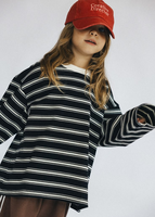 T-shirt à manches longues en coton tricoté unisexe pour tout-petits, coupe oversize avec rayures aux épaules, vêtements pour enfants, tenues pour bébés