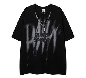Camiseta de algodón 100% de 230 g, cuello redondo, estilo hip-hop con estampado gráfico de pintura en aerosol, suave, oversize, estilo streetwear para primavera/verano - Product Image 1