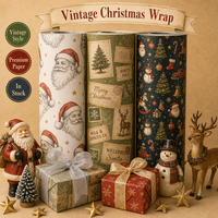 Papier cadeau de Noël classique vintage - Illustrations et motifs rétro, papier d'emballage épais et robuste