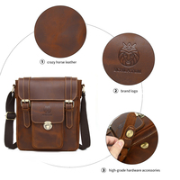 SCHLATUM Sac Messager Épaule Homme en Cuir Véritable Rétro « Crazy Horse » Élégant, Pochette pour Téléphone à Bouton, Style Vintage Tendance