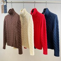 Pull à col montant semi-ouvert avec fermeture éclair pour femme, automne-hiver, en laine, broderie petit cheval, style décontracté et tendance