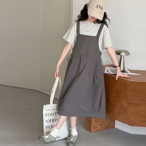 Conjunto <span class=keywords><strong>de</strong></span> 2 piezas <span class=keywords><strong>de</strong></span> verano <span class=keywords><strong>para</strong></span> niña, camiseta <span class=keywords><strong>de</strong></span> manga corta y vestido con tirantes ajustables, ideal <span class=keywords><strong>para</strong></span> la escuela, uso diario informal - Product Image 3