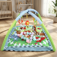 Tapis d'éveil pour bébé nouveau-né avec 5 jouets suspendus et 18 balles océaniques, support en mousse, base en coton, tapis de jeu pour bébé