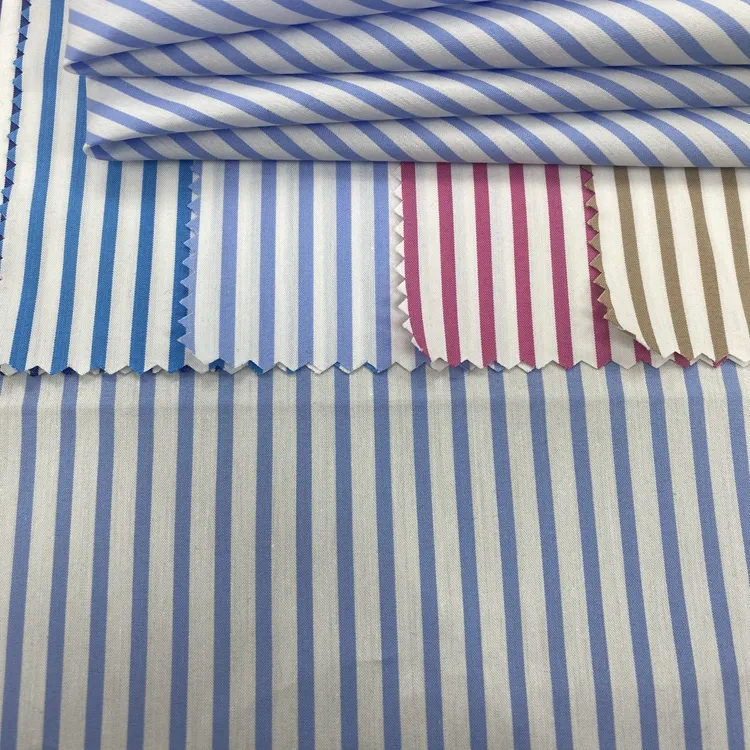 Großhandel Fabrik atmungsaktive und anti statische gewebte Baumwolle Polyester Spandex Garn gefärbte Streifen Stoffe