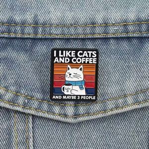 En gros, Nouvelle Arrivée : Broches et badges en métal pour chat, motifs chat blanc rayé, chat café de dessin animé créatif, accessoires en métal - Product Image 3