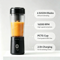 Mixeur portable à moteur DC alimenté par batterie, support de téléphone, 6 lames en acier inoxydable, extracteur de jus haute vitesse, sans BPA, pour extérieur et usage domestique