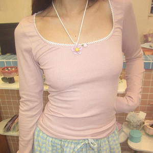 Femmes Automne Dentelle Garniture 2000s Graphic T Shirt Vintage Fairy Grunge Long Sleeve Slim Fits Tops Y2k Clothes <span class=keywords><strong>Basic</strong></span> Harajuku Tees - Product Image 1