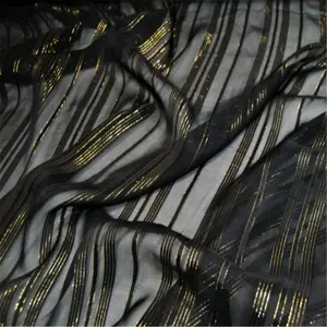 Nueva tela metálica de seda a rayas Lurex brillante elegante de Venta caliente para mujeres Hijab Saree Color negro