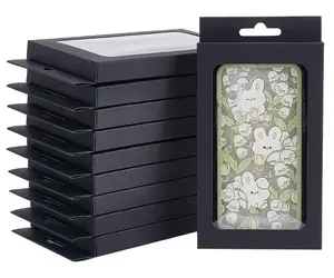 Black Kraft Gift Box With PVC Visible Window Phone Cover Packaging Box