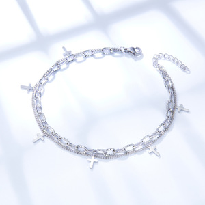 Tobillera Cruzada de Estilo Europeo Americano, de Acero Inoxidable, Multicapa, Adorno para el Pie de Mujer, Joyería de Playa para Verano - Product Image 3