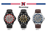 Montre Homme NS Never Stop N915 de Luxe au Design Unique, Affichage Automatique de la Date, Échelles Lumineuses, Bracelet en Cuir, Montre Sport à Quartz Étanche