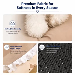 Lace Rectangle <b>Pet</b> Bed Classic Cartoon Cat Dog Bed Gingham Check Plush with Ruffle Trim Raised Surround OEM All Seasons - Product Image 5
