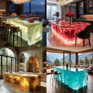 Barra de <span class=keywords><strong>Bar</strong></span> de Resina Azul Personalizada, Cristal de Cuarzo, Translúcida, Retroiluminada, con Diseño de Cascada, para Decoración del Hogar, Hotel, Villa - Product Image 6