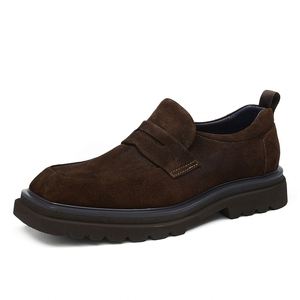 2025 Anti-slip Cowhide <b>Round</b>-<b>Toe</b> Thick-Soled High-<b>Heeled</b> Men's Casual Shoes, Men's Business Style Formal Shoes - Product Image 1