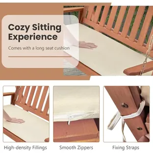 Balançoire pour 2 personnes avec auvent, balançoire en bois pour patio avec coussin amovible, chaînes de suspension en métal robustes, chaises d'extérieur - Product Image 3