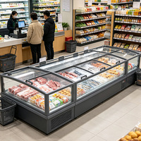 -22 ° Congelador de isla para supermercado con tapa de cristal deslizante y ruedas, exhibidor de helados con termostato digital para comercio minorista