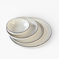 Nouvelle vaisselle en porcelaine de style nordique en céramique blanche avec bordure noire classique, service de table pour hôtel, pour un usage quotidien