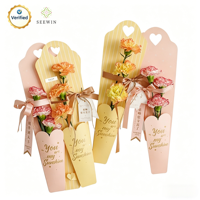 Pochette personnalisée en papier kraft pour fleur unique, motif cœur doré, emballage pour rose, idéal pour la Saint-Valentin et l'emballage de cadeaux floraux