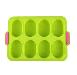 3 Colors Food Grade 8 Cavity Silicon Loaf Pan Nonstick Cake Mold Bread Baking Mold
