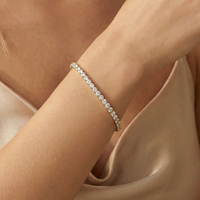 Gelang Tenis Elastis Bahan Stainless Steel 304 Berlapis Emas dengan Satu Baris Zirkonia Kubik, Dapat Disesuaikan, Tahan Air