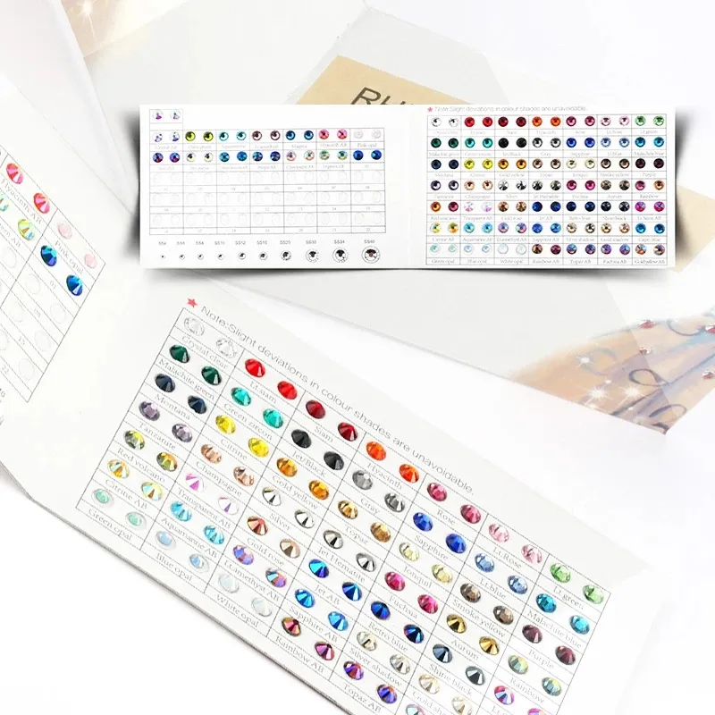QIAO-Tabla de colores de diamantes de imitación para fijación en caliente/sin Hotfix, tarjeta de Color, 63 colores