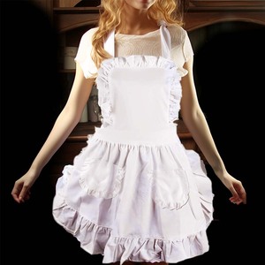 Maid <strong>Apron</strong> Home Full Body Princess <strong>Apron</strong> European Style Pure <strong>White</strong> Full Body Lotus Lace Double Pockets - Product Image 4