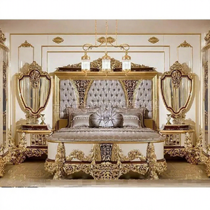Cama King Size de Madera de Teca de Diseño Real, Cama Lujosa con Tallados Elaborados y Mesitas de Noche, Cama Maharaja de Madera de Teca con Respaldo Alto de Diseño - Product Image 1