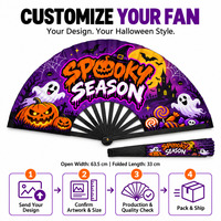 Éventails pliants promotionnels pour la saison effrayante, 33 cm (13 po), en bambou et plastique imprimé, pour Halloween, vente en gros