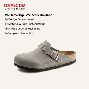 Mules sabot en daim de vache automne 2026, unisexe, à semelle en bois, à enfiler, sans talon, en cuir nubuck, confortables, antidérapantes, chaussures décontractées - Product Image 1