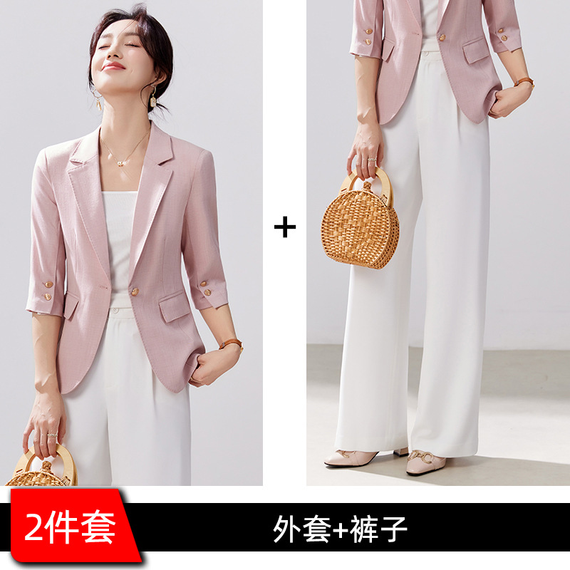Pink suit with white pants