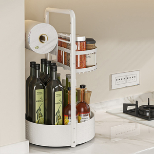 2 Tier Rotatable <span class=keywords><strong>Spice</strong></span> Rack Cozinha Bancada Organizador Rack De Armazenamento Multifuncional para Frascos De Condimento Garrafas - Product Image 4