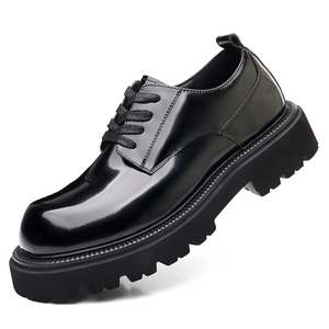 Mocassins pour hommes tendance et décontractés à bout pointu en cuir véritable, pour le bureau et les affaires, avec talon surélevé brillant et semelle épaisse - Product Image 2