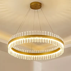 Zeal Lighting Retro Ring Chandelier Latón y colgante de vidrio transparente LED Vintage Lights - Product Image 1