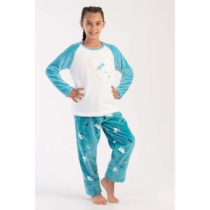 Ensemble pyjama raglan à manches longues pour filles, col doux, design uni, idéal printemps-automne, pour les fêtes, tailles 7-8 ans / 13-14 ans - Product Image 5