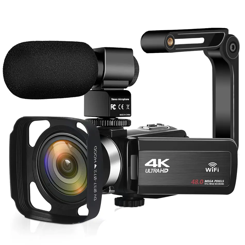 Cámara de vídeo Profesional 4K, videocámara HD de 48mp con micrófono y pantalla táctil