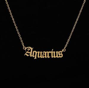 Il nuovo stile di collana semplice in lega con lettere inglesi e 12 <span class=keywords><strong>segni</strong></span> <span class=keywords><strong>zodiacali</strong></span> è una catena che mantiene il colore. - Product Image 6