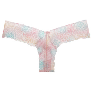 Culotte string taille basse respirante en nylon et coton tricoté à motif floral imprimé en dentelle pour jeunes femmes, style pur et séduisant - Product Image 5