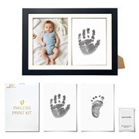 Kit de 3 empreintes de mains et de pieds de bébé sans encre avec cadre photo noir, ensemble cadeau souvenir pour nouveau-né