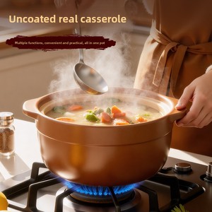 Casserole en terre cuite non émaillée Pingding avec couvercle en argile, pot domestique spécifique aux cuisinières à gaz pour mijoter soupes et ragoûts, en terre cuite - Product Image 3