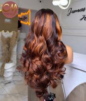 Perruques de haute qualité en cheveux humains vierges, ondulées, couleur orange, avec dentelle transparente pré-épilée, en promotion directe usine, pour femmes noires
