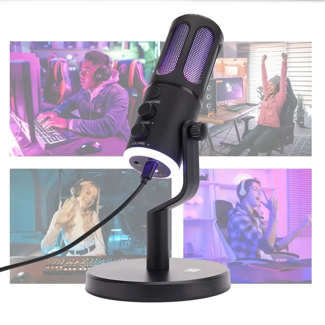 New Rgb Indicator Gaming Microphone with Mute Function, Neutral Bus Pc/Movable Compatibility for Podcasting and Teaching